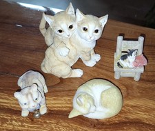 Vintage Cat Ornaments 4 Small Cat Figurines, 1 Leonardo