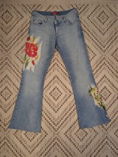 RARE Miss Sixty Vintage Y2K Floral Red Boot Cut Flared Jeans Size 31 12/14