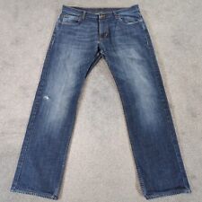 Lee Jeans Mens W34 L33 (L30) Blue Powell Denim Straight Slim Stretch Distressed