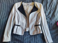 H&M White Blazer 12 Zip Pockets Black Piping