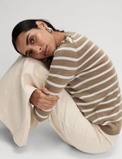 Marks & Spencer Womens Brown Merino Crew Striped Long sleeved Jumper - M&S