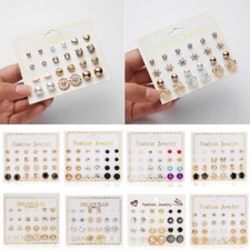 Ear Stud Earrings Sets Women Zircon Pearl Fashion 12Pairs/set Girls Jewelry