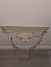 Antique Cream Demi Lune Console Table Carved Rococo Hall Table Distressed Finish