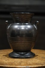 Vintage Dartmouth Pottery Black Ribbed Twin Handle Vase England No.96 18cm