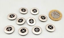 10  Pewter-Tone Matt 4 Hole Metal Buttons - 1.5cm approx