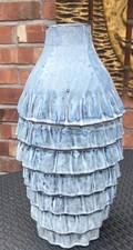 Large Blue Handmade Vase Decorative Ceramic Frill Height 37cm New