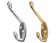 SINGLE/DOUBLE HOOKS Choose Finish Galvanized/Chrome/Brass Hanging Clothes/Towel