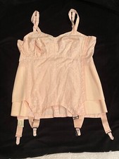 RARE Vtg XL 40 Rengo CORSELETTE Garters Open Bottom Corset Girdle Pink Brocade