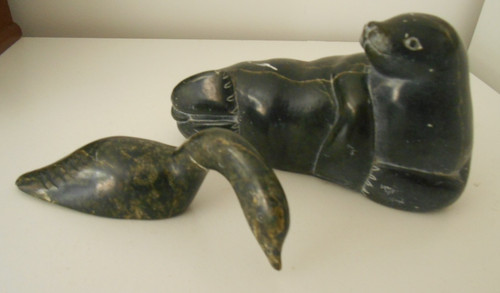 Inuit art seal duck - &,
