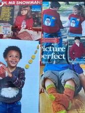 4 Knitting Patterns  Childrens Christmas Sweaters & Elf Socks Snowman, Gnome