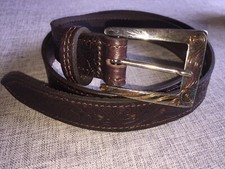 Brown leaf pattern Leather Belt scroll Effect Buckle 35mm Hand Made v9