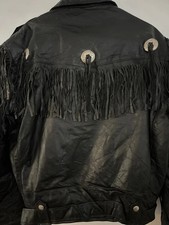 Vintage Excelled Black Leather Fringe Jacket Western Biker Style Size 44 (L/XL)