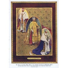 KING GEORGE V Coronation Robes - Colour Antique Print 1911