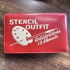 Vintage Tin Box Stencil Outfit Artists Colours, 18 Stencils, Original Vintage