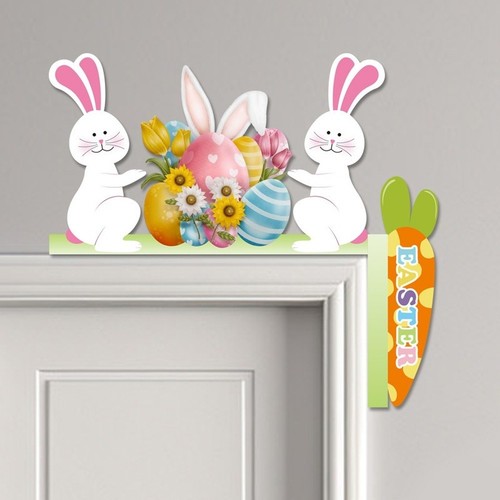 Colorful wooden bunny door - colorful,