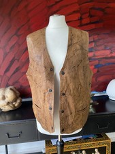 Distressed Brown Faux Leather Waistcoat Mens  Size M