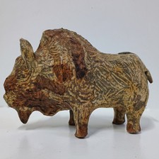 Vintage Stoneware Pottery Bison Buffalo Figurine Statue Mid-century Modern