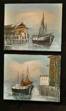 2 x 8in x 10in Oil Paintings On Canvas Signed by Artist, Harbour Scene.
