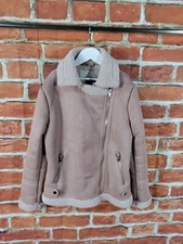 GIRLS PRIMARK AGE 10-11 YRS PINK FAUX SUEDE/FUR ZIP UP AVIATOR JACKET COAT 146CM