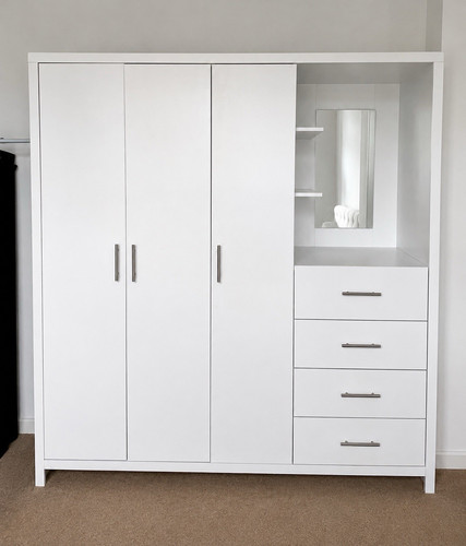 White door mirrored wardrobe - white,