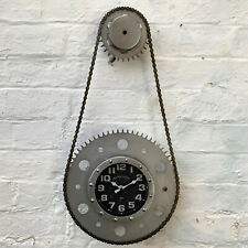 Industrial Bike Chain Wall Clock Metal Retro Silver Real Cog Gear Urban Decor