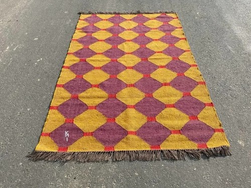 Handwoven wool jute kilim rug - wool,