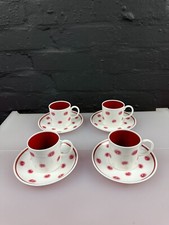 4 x Susie Cooper One O'Clock Red Coffee Cups and Saucer Set 1950's