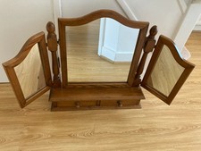 Vintage Wooden Tri-Fold Vanity Mirror with Drawers – Dressing Table Mirror