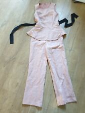 Blush pink sleeveless peplum Jumpsuit with black tie belt Size 8  VGC