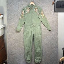 Boden Jumpsuit Womens Size UK 8 Green Multi Cotton Blend Carly Jeans Embroidered