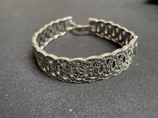 925 Sterling Silver Vintage Marcasite Bracelet  Bangle Art Deco 32.4 Grams