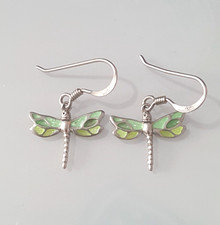 Gorgeous Unusual Enamelled Dragonfly Drop Earrings 925 Solid Silver #22898