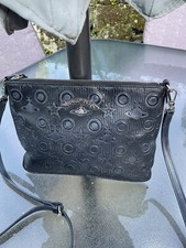 VIVIENNE WESTWOOD BLACK EMBOSSED ACROSS BODY BAG