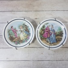 Regency Bone China Miniature Dishes x2 10cm Courtship Scene Wall Decor