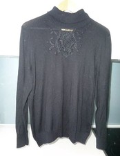 LUISA CERANO DESIGNER black rolled neck embroidered knitted sweater top Size 18