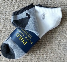 Genuine POLO RALPH LAUREN Sports Cushioned Grey White Low Cut Trainer SOCKS RL6