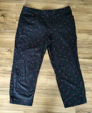 TU Sainsburys, black cropped trousers, ditsy red heart print, ladies 14