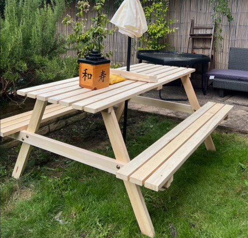 Wooden picnic table outdoor - table,