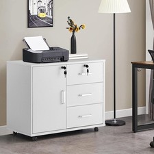 White Office Filing Cabinet Mobile Printer Stand File Storage with 3 Drawers