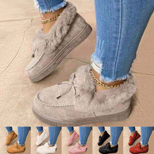 Womens Faux Fur Lined Warm Winter Moccasin Ankle Bootie Ladies Slippers Shoes UK