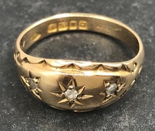 Antique 18ct gold diamond gypsy ring size M, 3.2g, London hallmark. Victorian