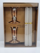 Laura Ashley Candlesticks Holders With Candles Pearl Glass Stands Boxed Rare New