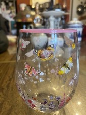 Decorated Butterfly & Wild  flower Glass Tumbler Pink Rim.  VGC