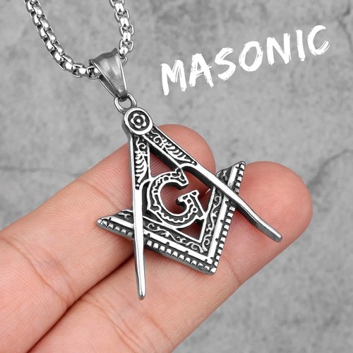 Men silver masonic pendant - silver,