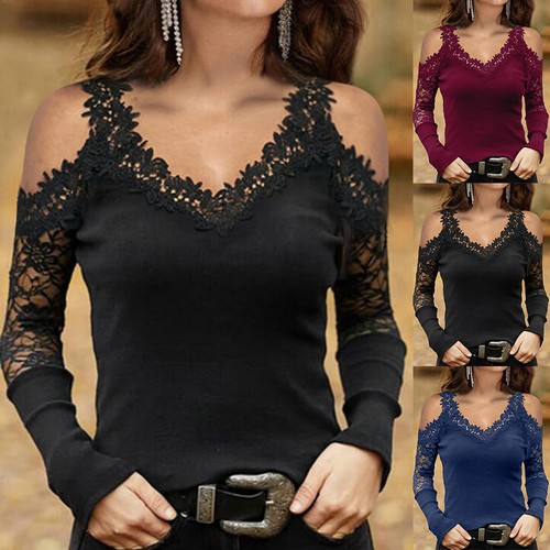 Women sexy lace cold shoulder - lace,