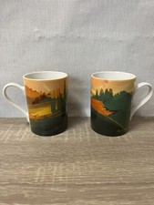 2 Taylors of Harrogate Tea Cup Coffee Mugs Rich Italian Sunset Landscape Painted