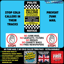 No Junk Mail, No Cold Callers Twin Pack - Letterbox Stickers - Front Door Sign