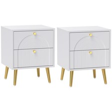 HOMCOM 2-Piece Bedside Tables Set with 2 Drawers for Bedroom, White