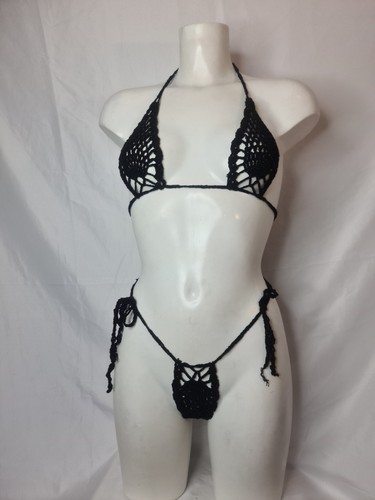 Black leaf pattern crochet - black,