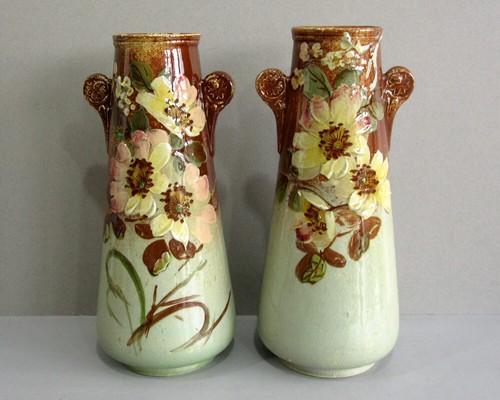 Pair antique barbotine tall - pair,